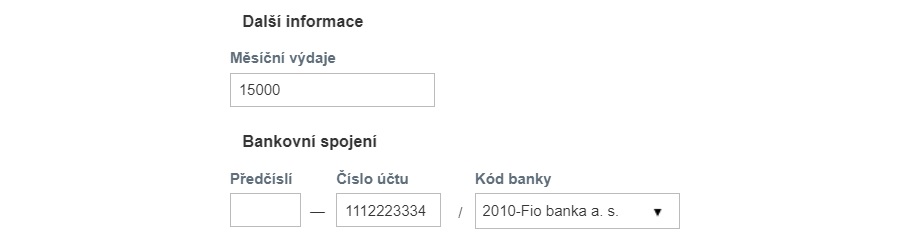 Jak vyplnit žádost o půjčku - bankovní účet